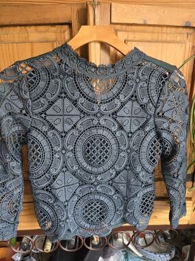 Intricate Slate Green Crochet Lace Blouse
